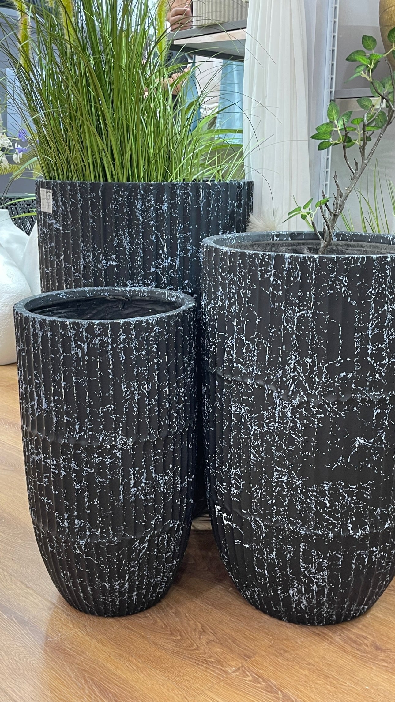 Premium Ribbed Ceramic Planter – Luxury Tall Speckled Floor Pot (Available in 3 Sizes)