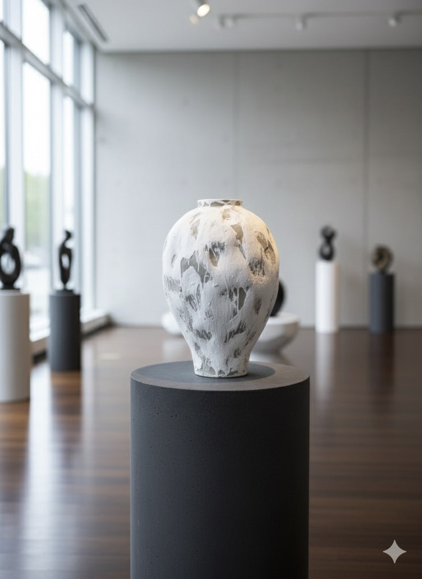 Modern White Finish Round Vase | Unique Textured Ceramic Decor