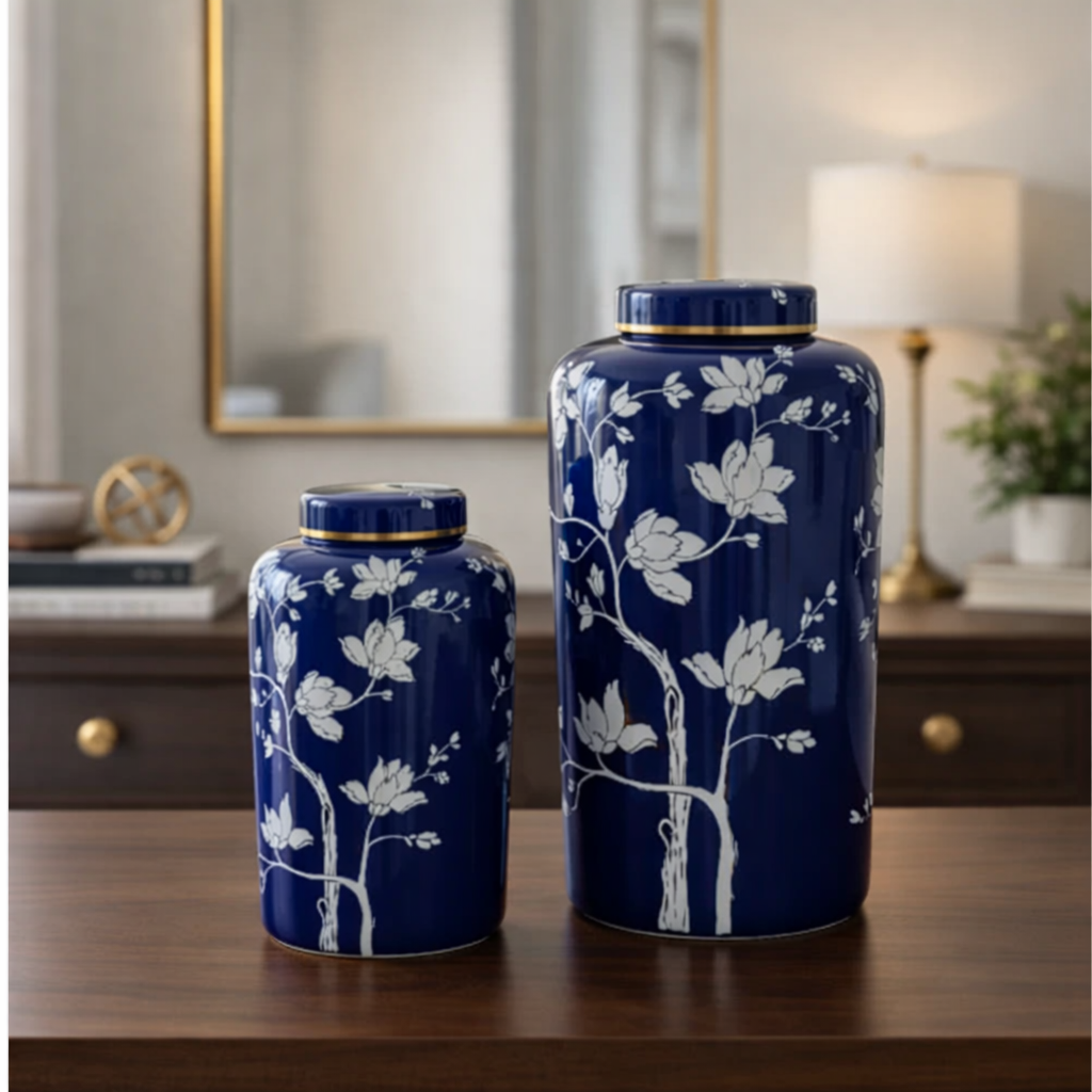 Blue and White Ceramic Canisters