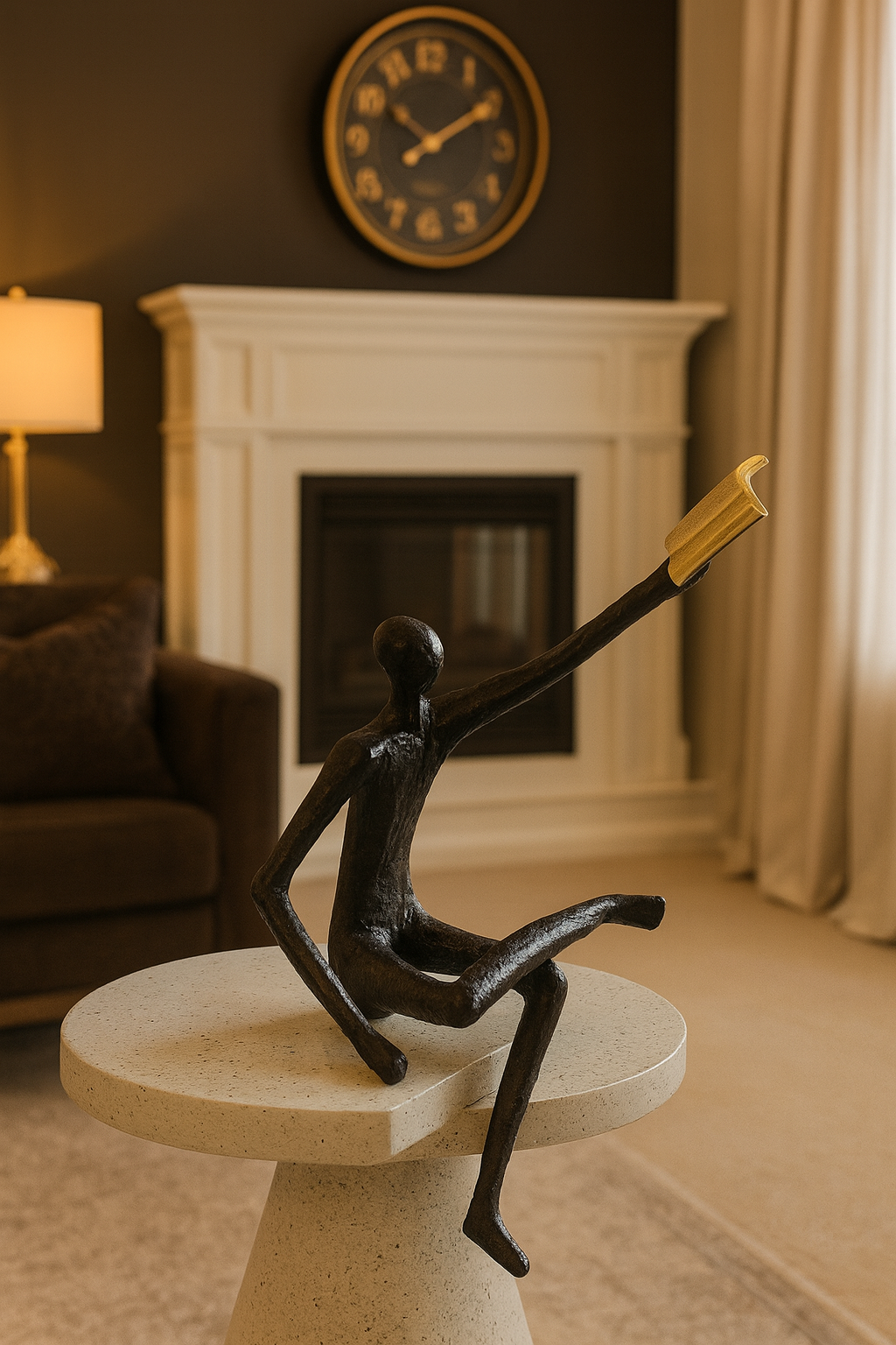 Bronze Abstract Reader Figurine – Modern Home Decor Showpiece