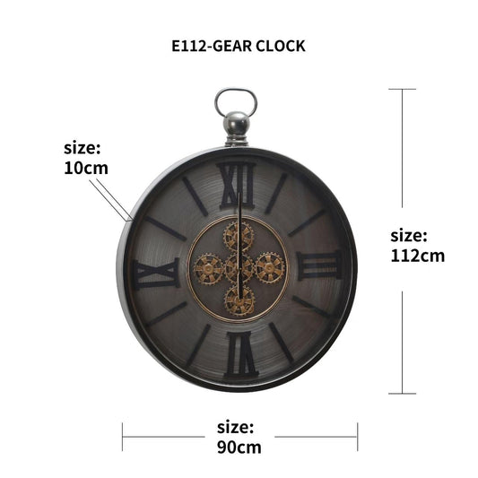Industrial Black Grey Moving Gear Wall Clock