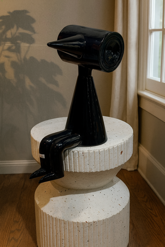 High-Gloss Black Abstract Bird Figurine / Modern Table Sculpture