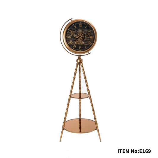 The Grand Regency Standing Clock – Heritage Gold Mechanical Masterpiece with Display Shelves