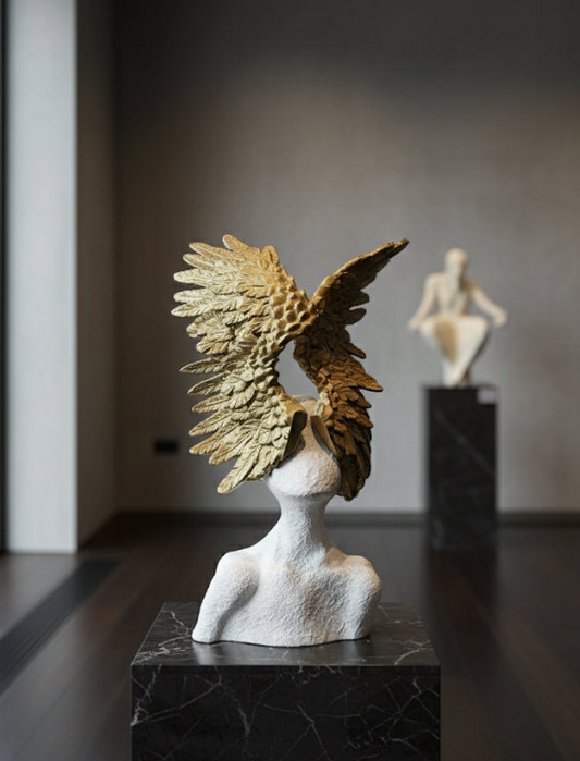 "The Gilded Spirit | Golden Winged Abstract Bust Sculpture"