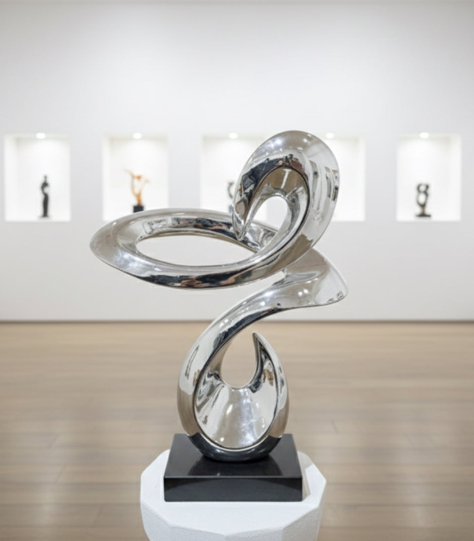 Modern Abstract Chrome Sculpture | Silver Loop Art Showpiece