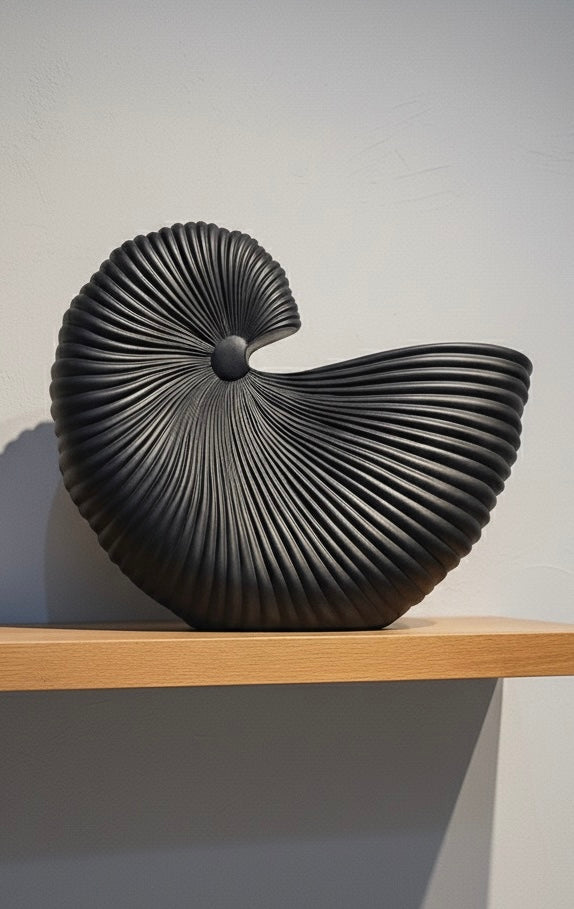 White Ribbed Spiral Shell Ornament – Artistic Nautical Tabletop Decor