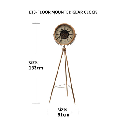 Luxury Wood & Gold Tripod Floor Clock – Antique Mechanical Gear Standing Clock
