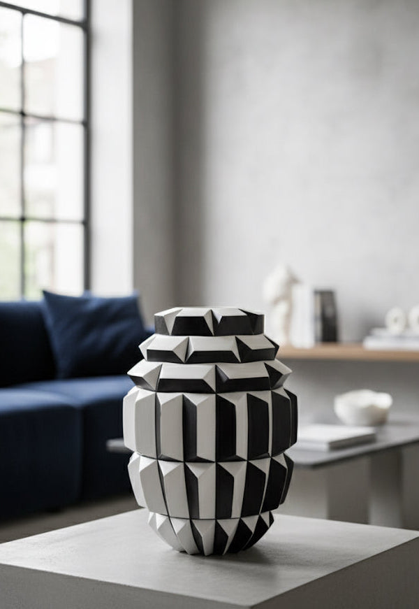 Black and white vase 16 inches tall