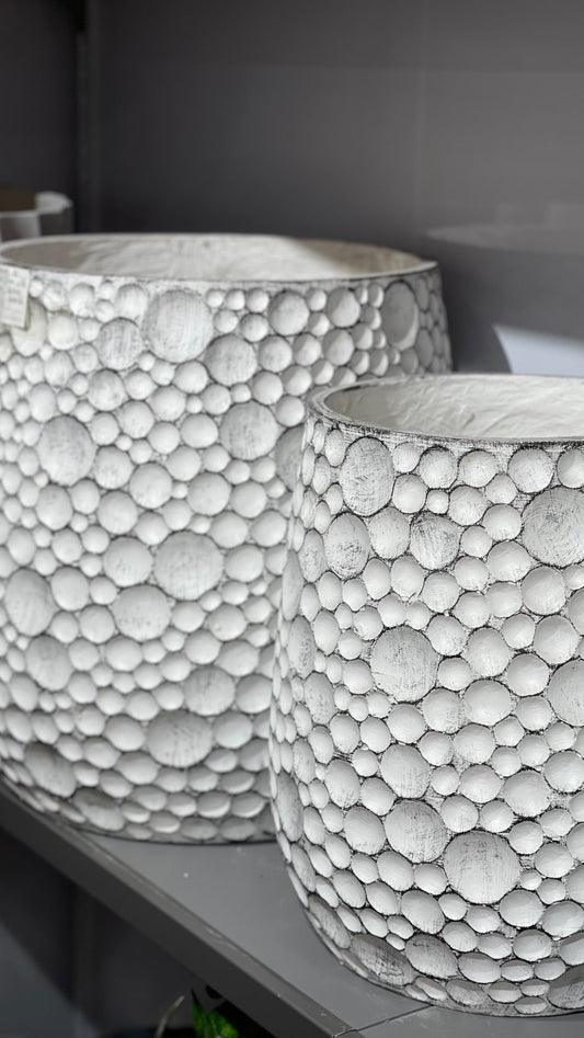 Modern Bubble-Textured Ceramic Planter – Luxury White & Grey Dotted Pot (Available in 2 Sizes)