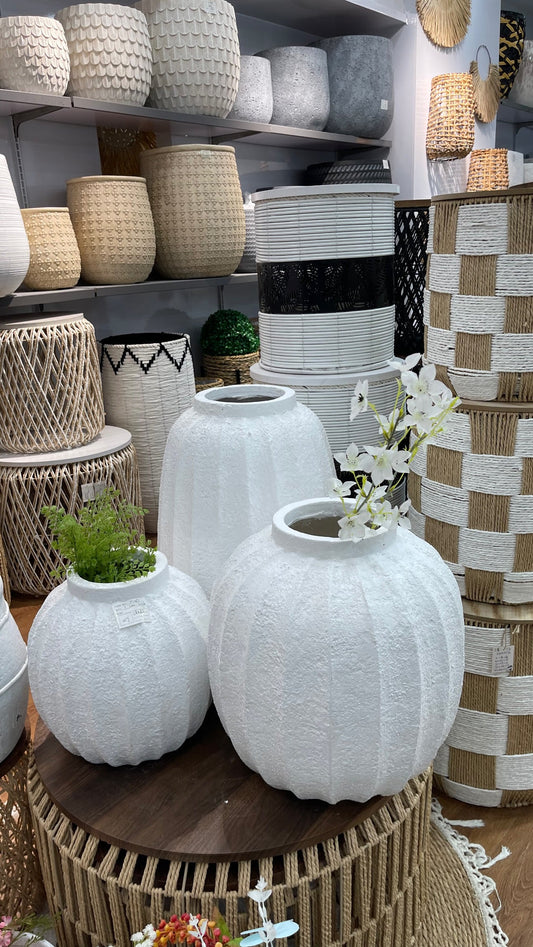 Premium Ribbed Sphere Vase – Luxury Sand-Textured Ceramic Showpiece (Small/Medium/Large)