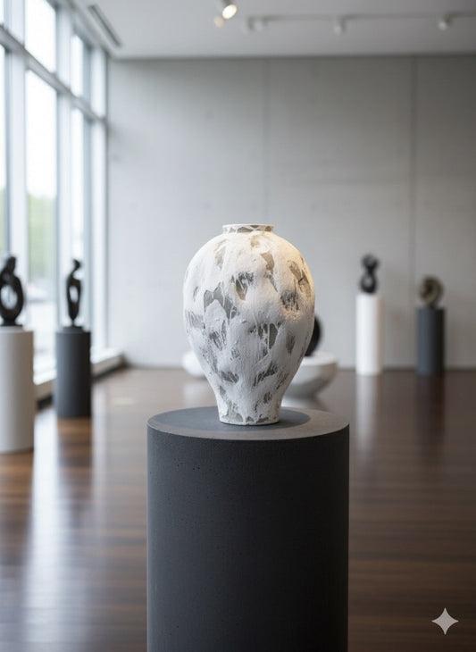 Modern White Finish Round Vase | Unique Textured Ceramic Decor