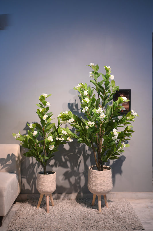 Premium Artificial White Blossom Tree in Woven Pot (Two Sizes) | Home Décor Pakistan