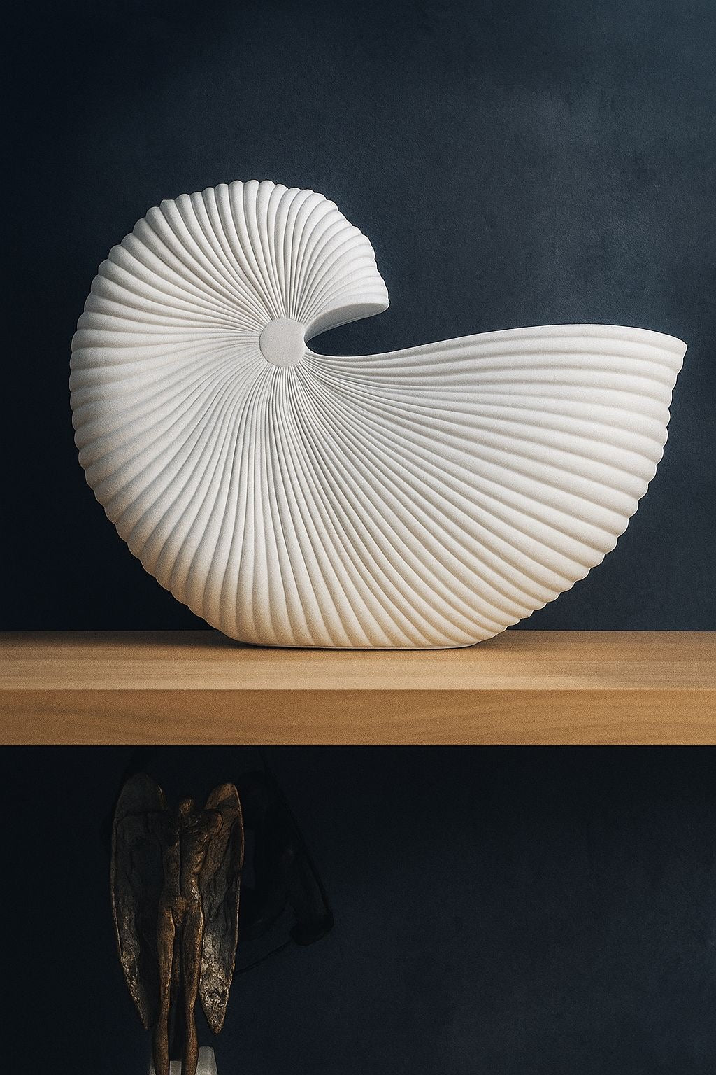 White Ribbed Spiral Shell Ornament – Artistic Nautical Tabletop Decor