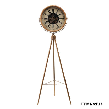 Luxury Wood & Gold Tripod Floor Clock – Antique Mechanical Gear Standing Clock