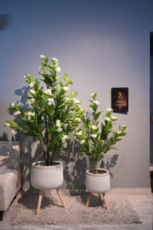 Premium Artificial White Blossom Tree in Woven Pot (Two Sizes) | Home Décor Pakistan