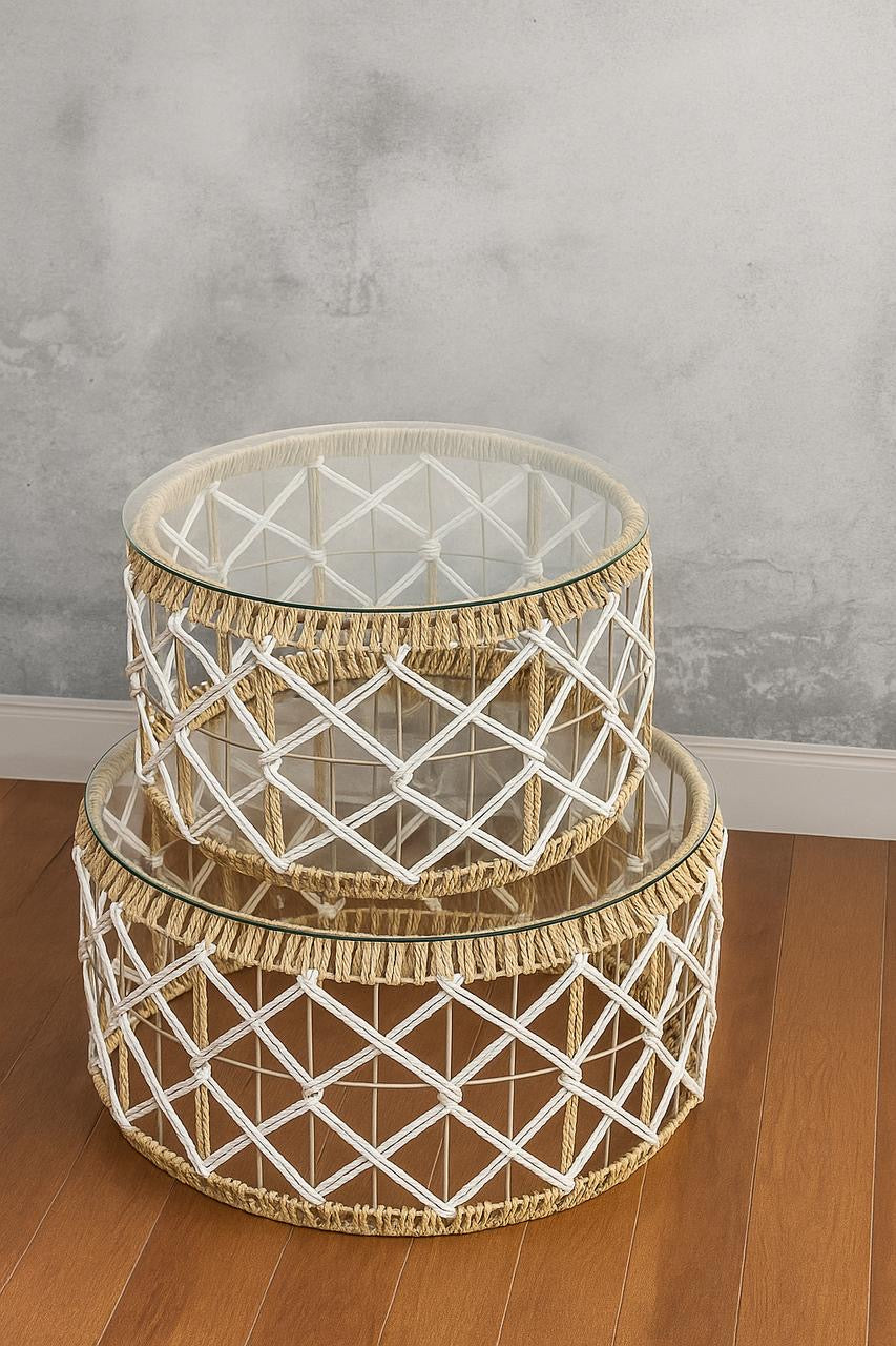 Boho Mirror-Top Rattan Table