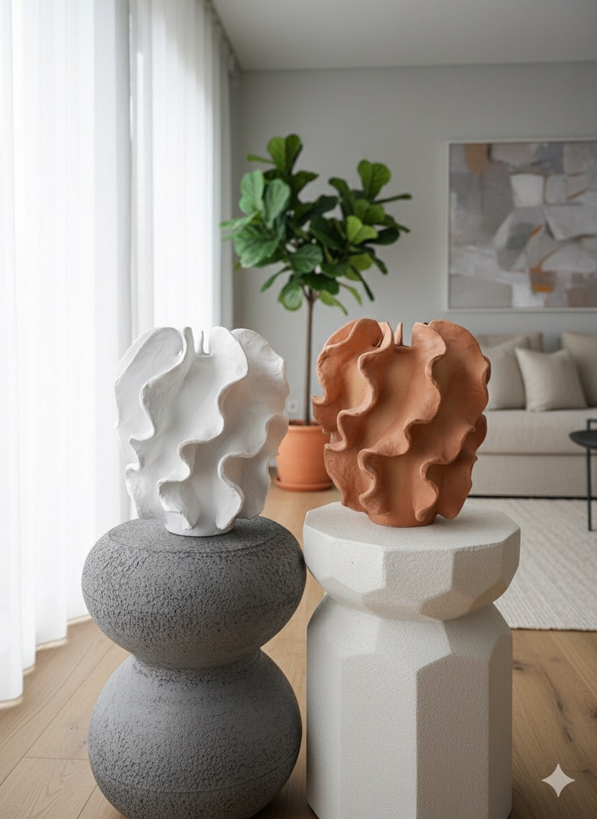 "The Ruffle Vase | Abstract Organic Wavy Sculpture Decor"