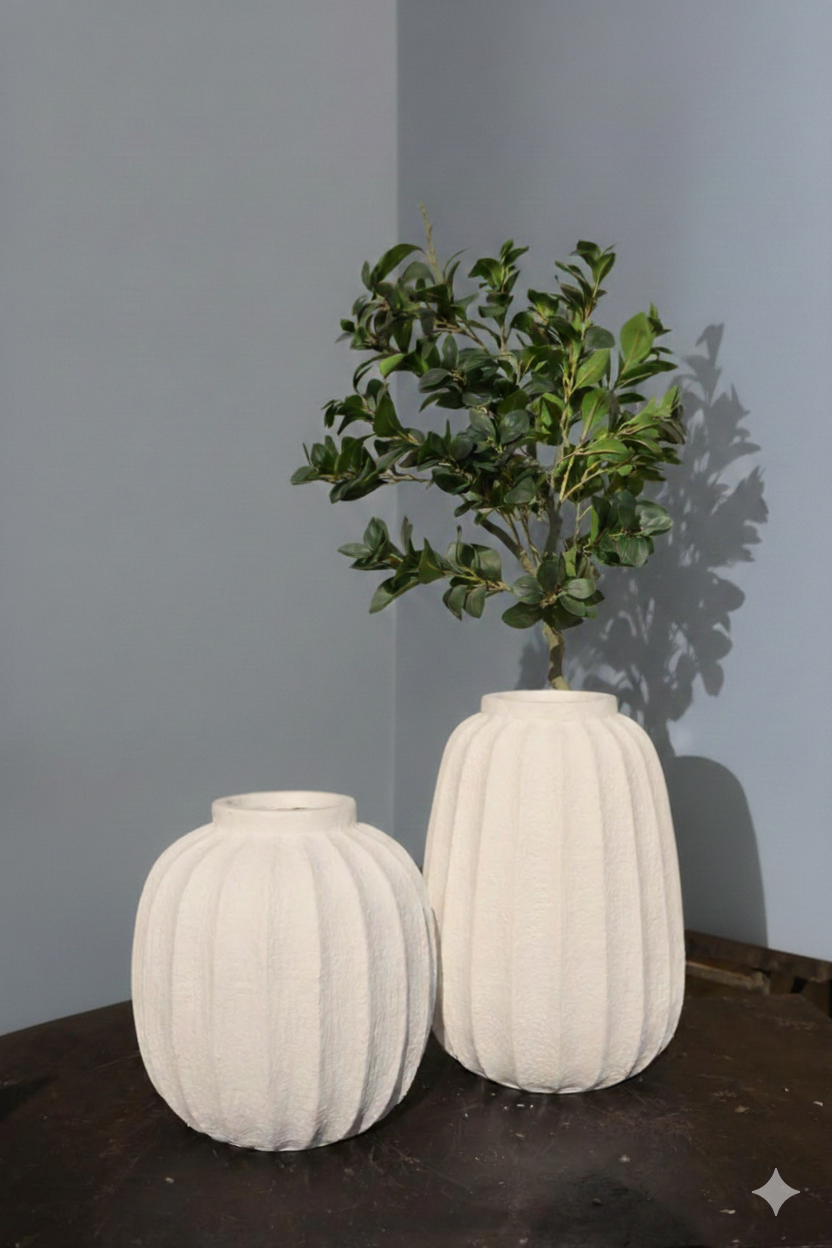 Columnar Pleated Ceramic Vase Planter