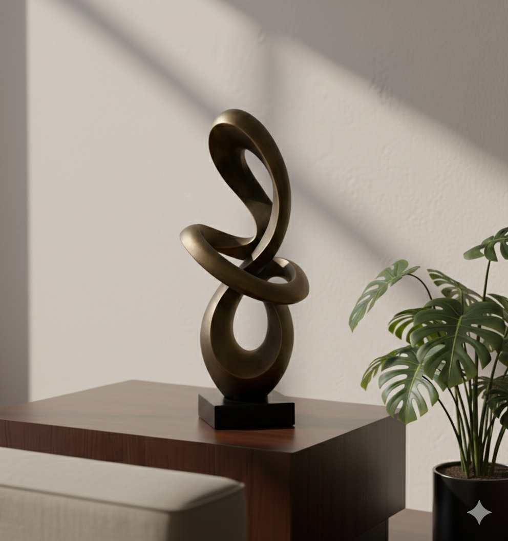 Modern Abstract Bronze Twisted Loop Sculpture – Luxury Showpiece