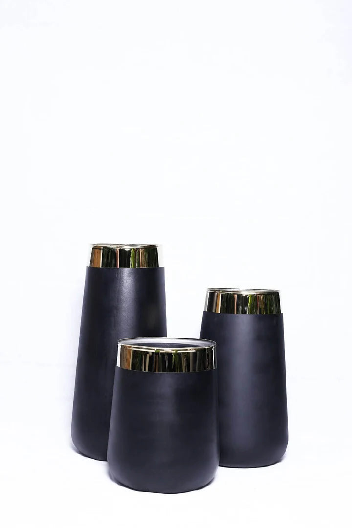 Black Planter Pots with Gold Ring