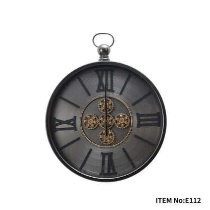 Industrial Black Grey Moving Gear Wall Clock