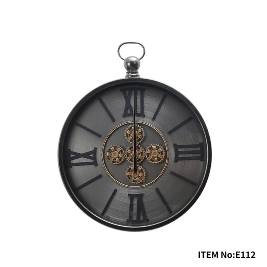 Industrial Black Grey Moving Gear Wall Clock
