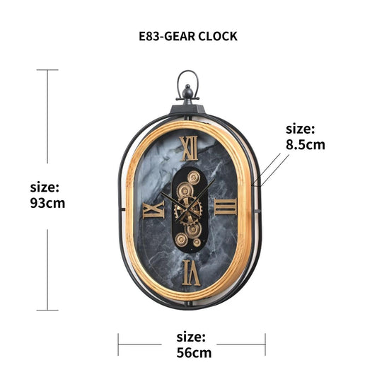 Vintage Oval Gear Wall Clock – Interior Square