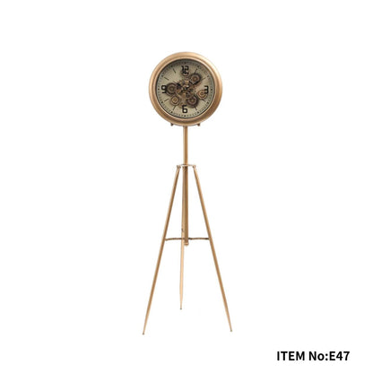 Gold Metal Tripod Gear Standing Wall Clock For Home