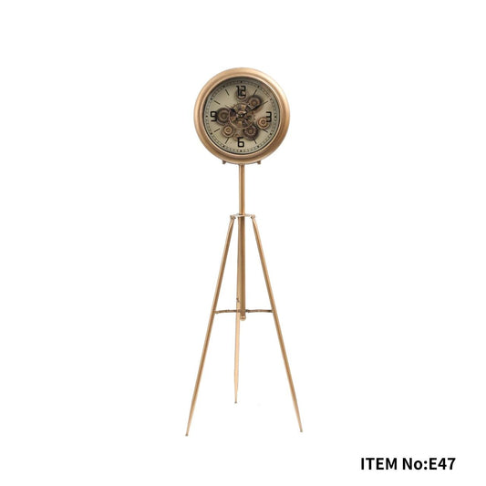 Gold Metal Tripod Gear Standing Wall Clock For Home