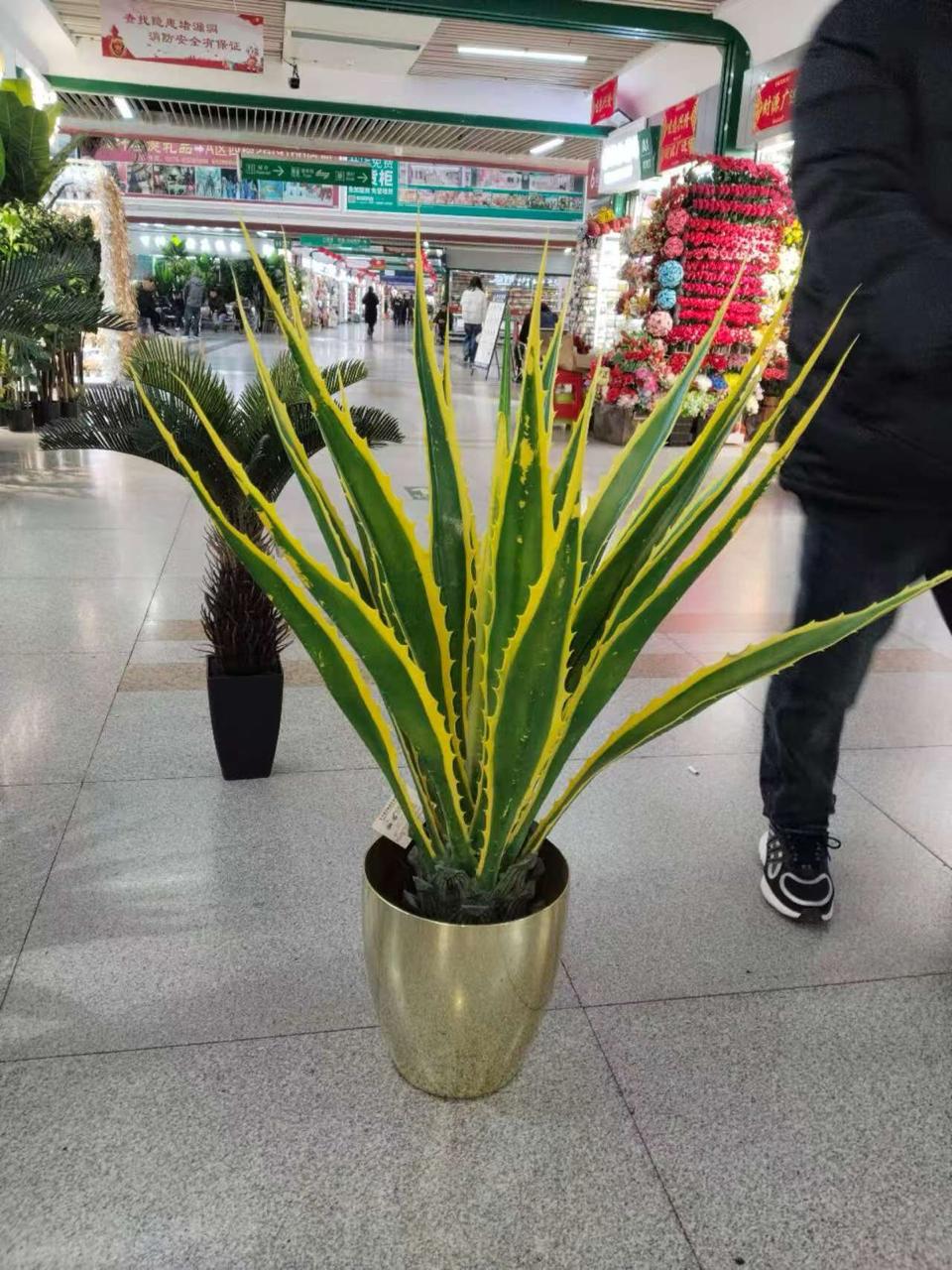 Artificial Agave Succulent Plant in Tiered Black Pot
